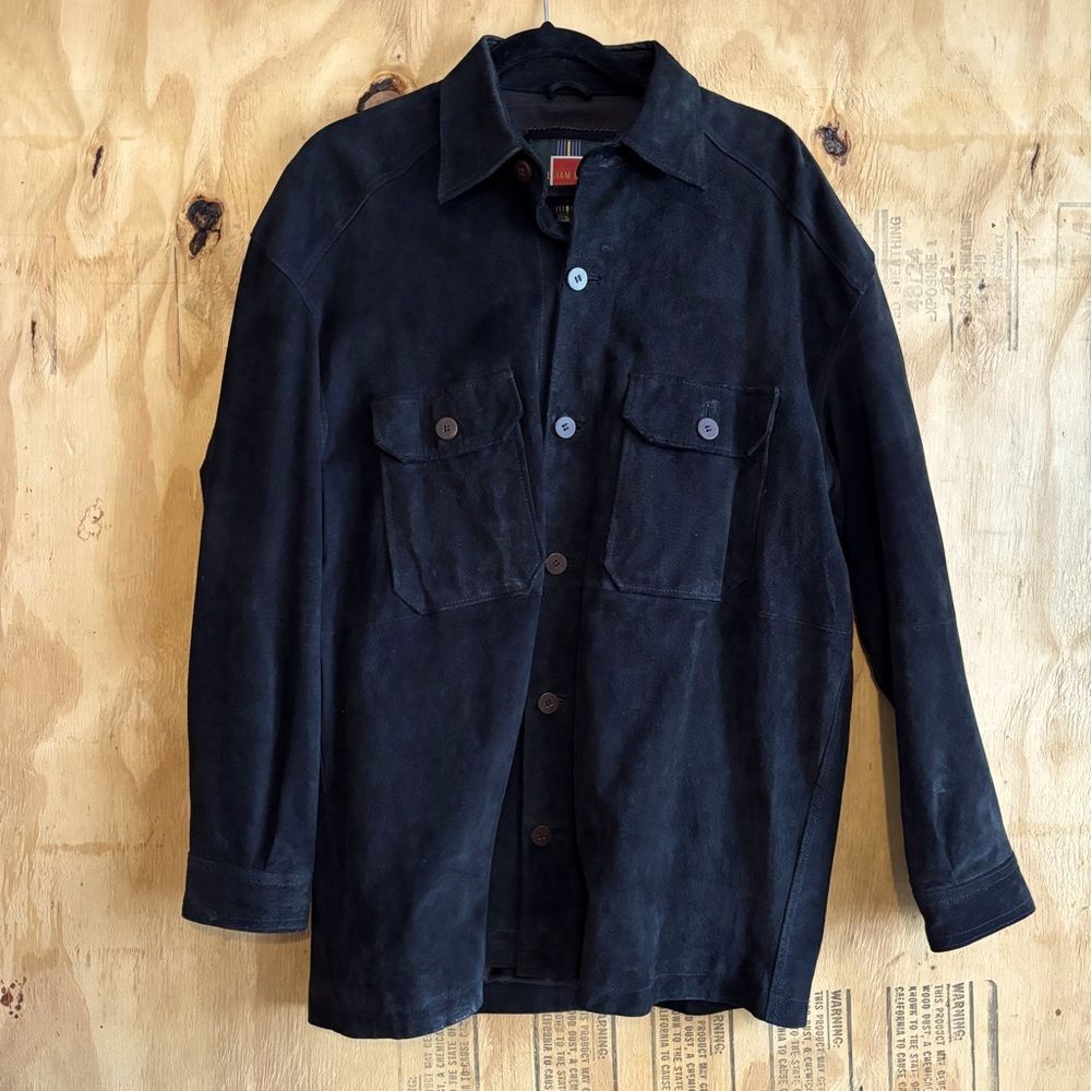 Vintage William Barry Black Suede Leather Button Up Rancher Chore Jacket Sz L